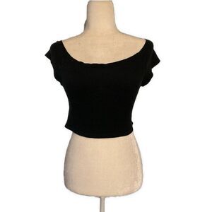 brandy melville Solid Black Thermal Tank Crop Cold Shoulder Top